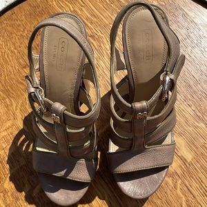 Coach, leather high-heal wedge sandals | Size 6.5